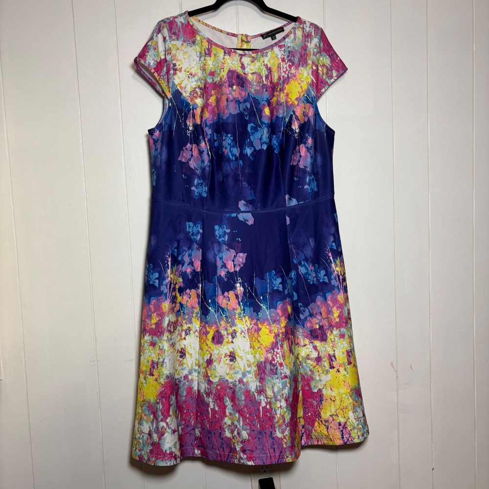 Adrianna Papell Cap Sleeve‎ Floral Fit and Flare Dress Multicolor Plus 18W Color
